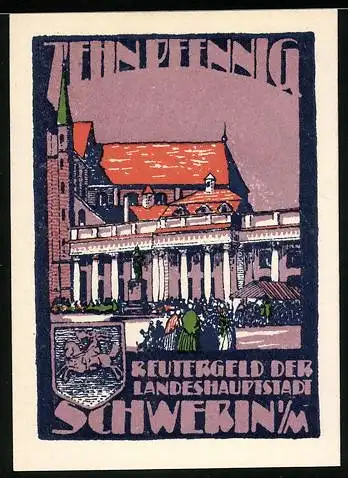 Notgeld Schwerin i. M., 10 Pfennig, Belebte Szene in der Stadt