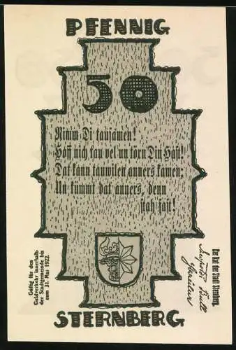 Notgeld Sternberg, 50 Pfennig, Blick zur Kirche