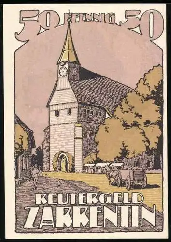 Notgeld Zarrentin, 50 Pfennig, Partie bei der Kirche