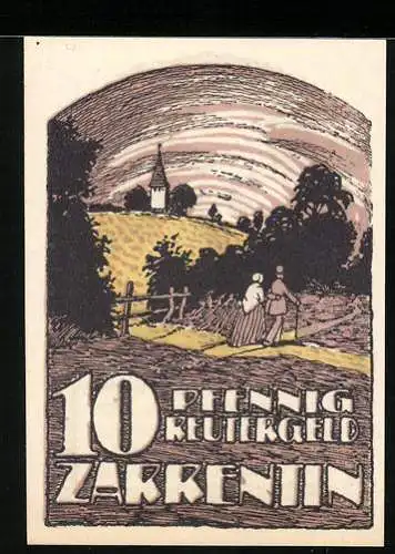 Notgeld Zarrentin, 10 Pfennig, Ein Ehepaar auf dem Feldweg