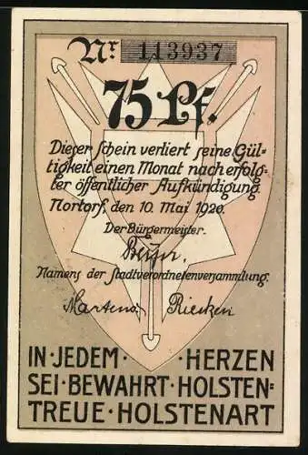 Notgeld Nortorf 1920, 75 Pfennig, Die Kirche