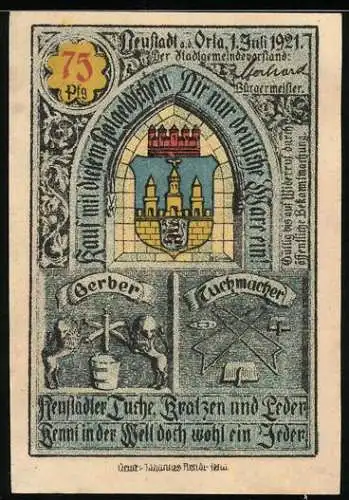 Notgeld Neustadt a. d. Orla 1921, 75 Pfennig, Das Rathaus