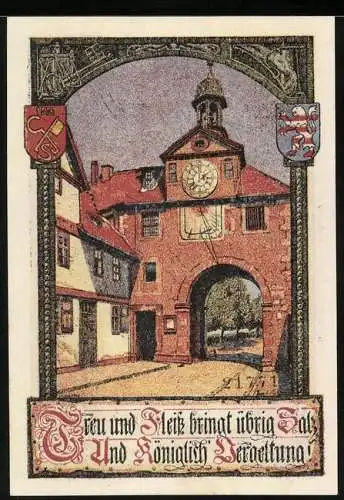Notgeld Bad Sooden a. d. Werra, 50 Pfennig, Tor mit kleinem Uhrturm