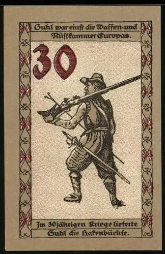 Notgeld Suhl, 30 Pfennig, Soldat des 30-jährigen Krieges mit der Hakenbüchse