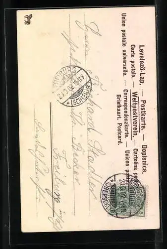 Künstler-AK Dame mit Osterkorb, Osterhase, Ostergruss