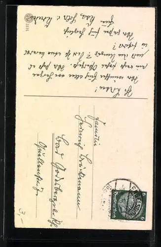 Künstler-AK Osterhase spielt Geige im Garten