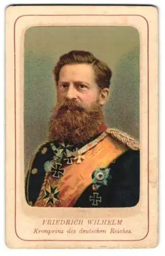 Fotografie / Lithographie, Kronprinz Friedrich Wilhelm III. von Preussen, späterer Kaiser in Uniform mit Orden