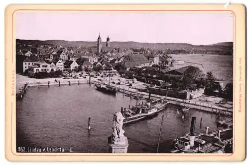 Fotografie Lautz, Darmstadt, Ansicht Lindau / Bodensee, Stadtansicht mit Hafen & Dampfer Maximilian vom Leuchtturm aus