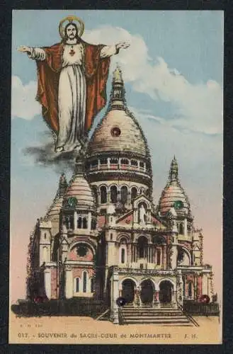 AK Paris, Sacré-Coeur de Montmartre, Jesus-Darstellung, mit Glitzersteinen