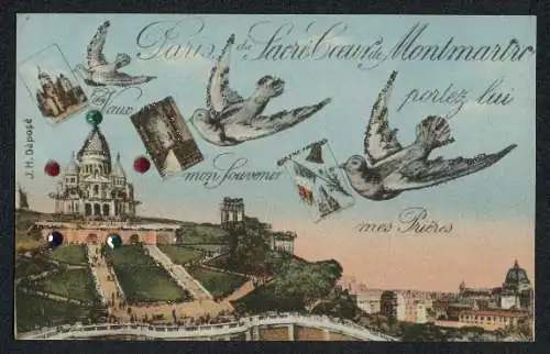 AK Paris, Sacré-Coeur de Montmartre, mit Glitzersteinen