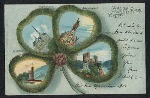 Lithographie Bingen / Rhein, Mäusethurm, St. Rochuskapelle, Niederwalddenkmal, Schloss Rheinstein