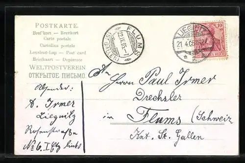 AK Zwerg reitet auf dem Osterhasen, Ostergruss