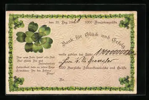 AK Kleeblatt zum Neujahrsgruss für Glück und Erfolg