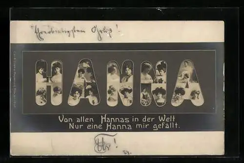 AK Zum Namenstag Hanna, Fotos einer jungen Dame