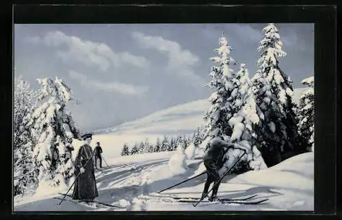 AK Skiläufer im tiefen Schnee