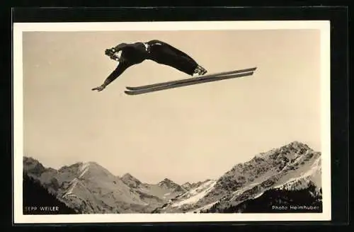 AK Oberstdorf, Skispringer Sepp Weiler auf der Ski-Flug-Schanze
