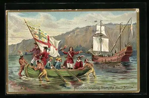 Lithographie Hudson landing from the Half Moon