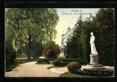 AK Salzburg, Kaiserin Elisabeth Denkmal im Park