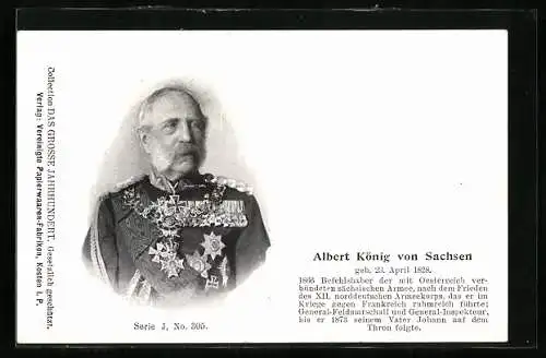 AK Portrait König Albert von Sachsen in Uniform mit Pour le Merite