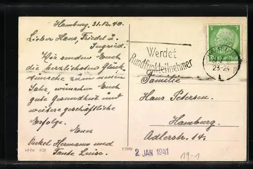 AK Münzrollen und Hufeisen mit Tannenzweig, Neujahrsgruss