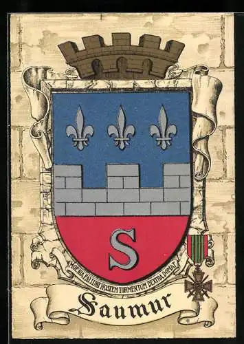AK Das Wappen von Saumur mit Zinnen und heraldischen Lilien