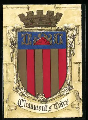 AK Wappen von Chaumont-sur-Loire mit rot-goldenen Streifen und einer Flamme
