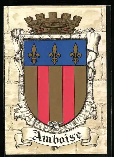 AK Wappen von Amboise mit rot-goldenen Streifen und drei heraldischen Lilien