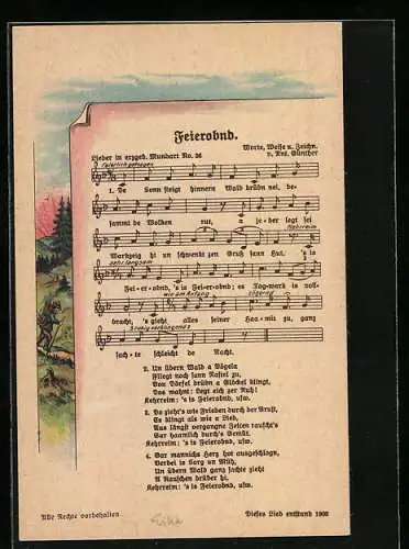 Lied-AK Anton Günther Nr. 36: Feierobnd, Liedtext und Noten