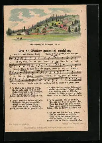 Lied-AK Anton Günther NR 30: Wu de Walder haamlich rauschen, Haus am Berghang, Ziegen