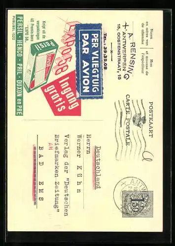 AK Karte zur Expo 1958, Reklame für Persil Waschmittel, Ganzsache