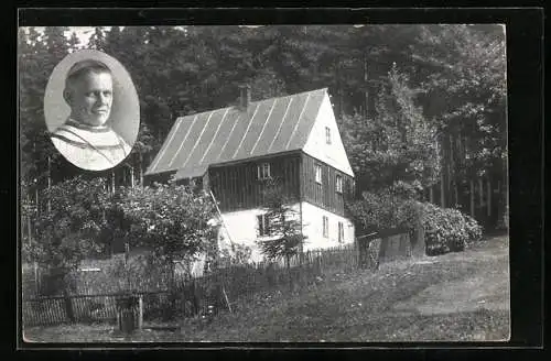 AK Weipert Neugeschrei, Geburtshaus und Porträt Dr. Theodor Kardinal Innitzer, Erzbischof von Wien
