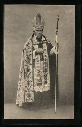 AK Der Bischof von Rottenburg im Habit mit Bischofsstab und Mitra