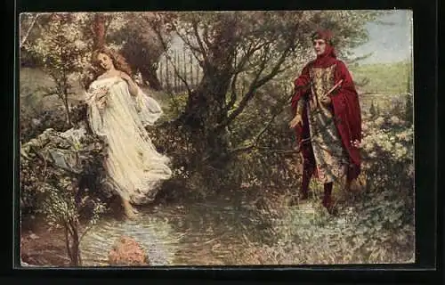 Künstler-AK Petrarca und Laura im Wald