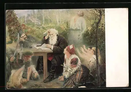 Künstler-AK Tolstoj und die Leiden seines Volkes