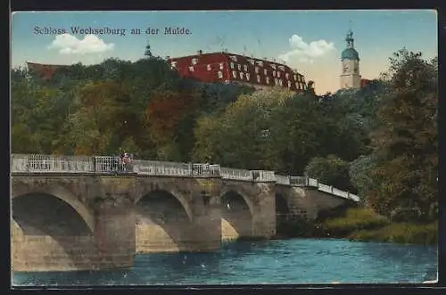AK Wechselburg, Muldenbrücke mit Schloss