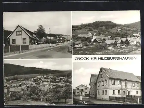 AK Crock /Kr. Hildburghausen, Strassenpartie mit Wohnhäusern, Ortsansicht aus der Vogelschau