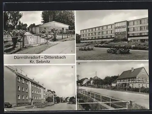 AK Dürrröhrsdorf-Dittersbach /Kr. Sebnitz, Hauptstrasse, Ernst-Thälmann-Oberschule und Kindergarten