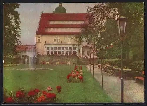 AK Helmsdorf / Sebnitz, Handwerker-Erholungsheim, Fontäne