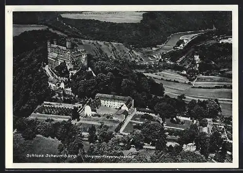 AK Schaumburg / Lahn, Fliegeraufnahme vom Schloss, Hotel Waldecker Hof