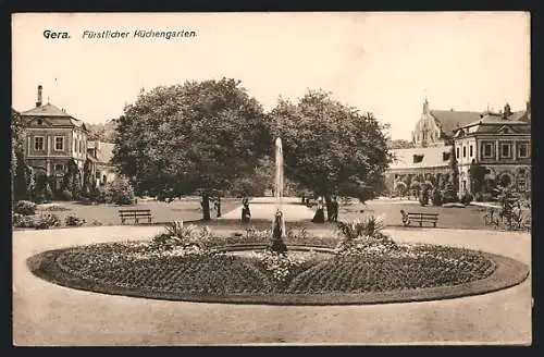 AK Gera, Fürstlicher Küchengarten, mit Springbrunnen