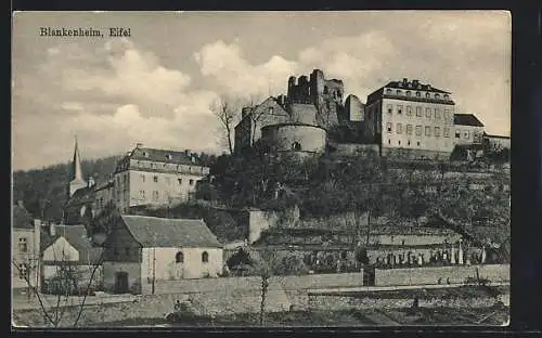 AK Blankenheim /Eifel, Teilansicht mit Burgruine und Friedhof