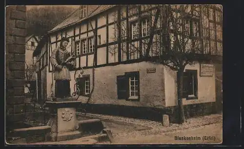 AK Blankenheim /Eifel, Strassenpartie mit Abzweig Zur Ahrquelle und Denkmal