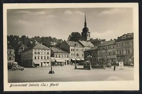 AK Sebnitz, Markt mit Geschäften
