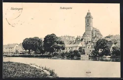 AK Nürtingen, Neckarpartie, Blick zur Kirche