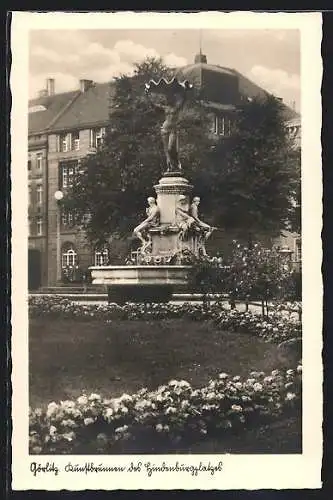 AK Görlitz, Kunstbrunnen auf dem Hindenburgplatz