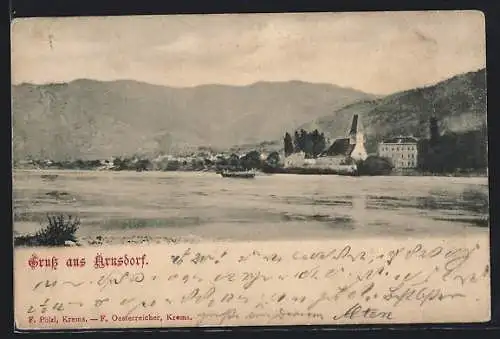 AK Arnsdorf, Ortspanorama mit Kirche und Bergen