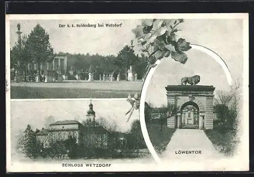 AK Wetzdorf, Heldenberg, Schloss, Löwentor