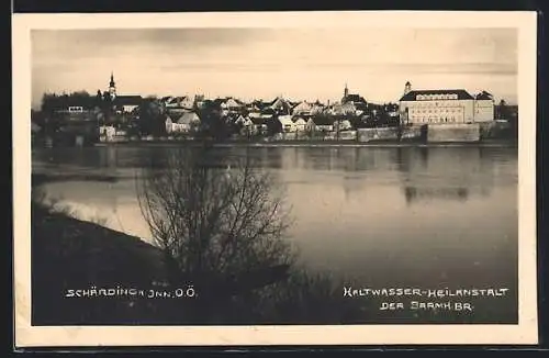 AK Schärding a. Inn, Panorama mit Kaltwasser-Heilanstalt
