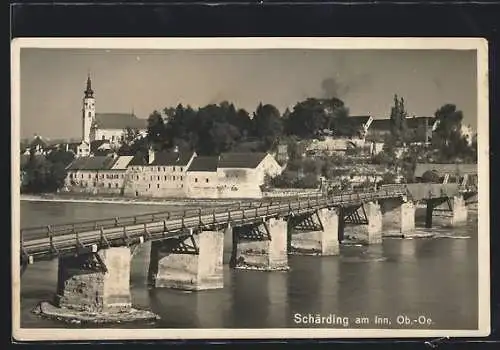 AK Schärding a. Inn, Ortsansicht mit Innbrücke