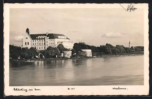 AK Schärding a. Inn, Kurhaus, vom Wasser gesehen